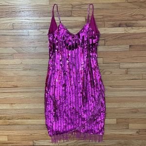 1990s Hot Pink Beaded Mini Dress